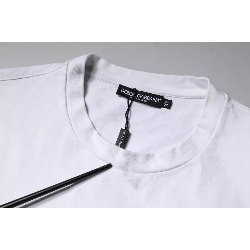 Dolce & Gabbana White Logo Print Cotton Crew Neck T-shirt