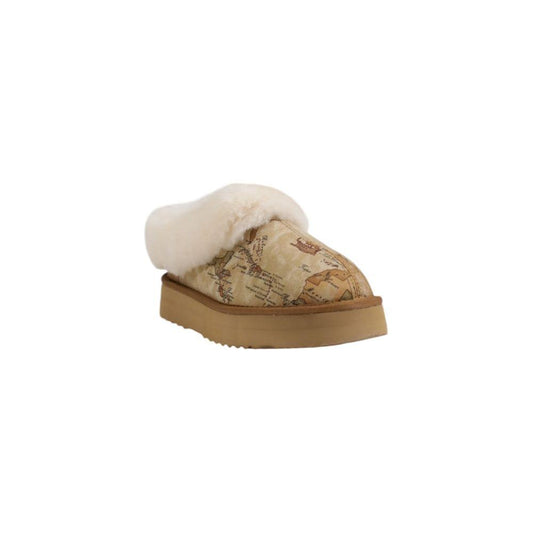 Alviero Martini Prima Classe beige fabric boot for women, Fall/Winter collection, featuring a cozy design with soft lining.