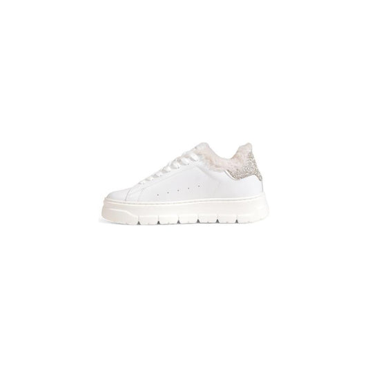 Crime London women's white leather sneaker for fall/winter collection with textile detail.