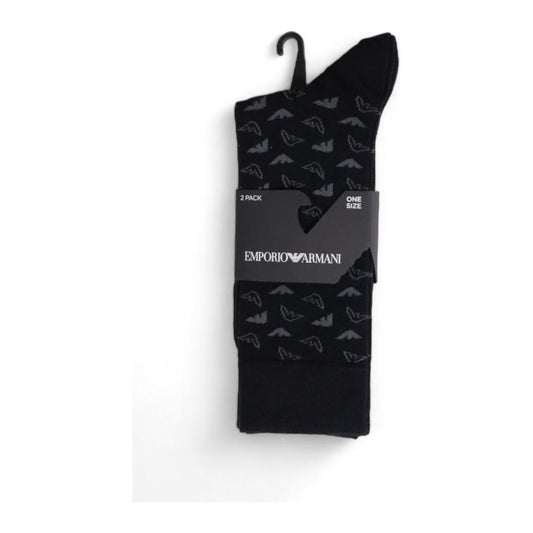 Emporio Armani black cotton long socks 2-pack, breathable and stylish for men, featuring elegant design, suitable for casual or formal wear.