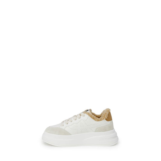 ASH Beige Leather Sneaker with thick sole and synthetic fur lining for warmth, perfect for style and comfort.