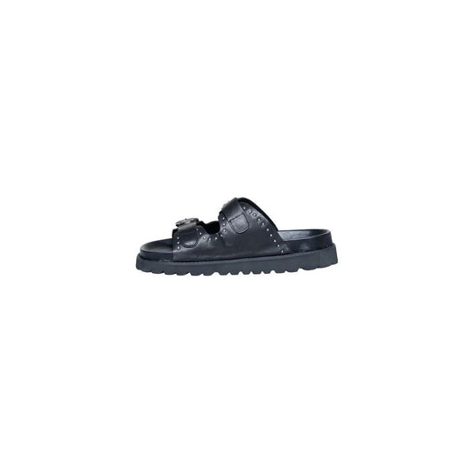 Cult Black Leather Sandal for Women, Spring/Summer Collection, 100% Leather, 4cm Heel Height