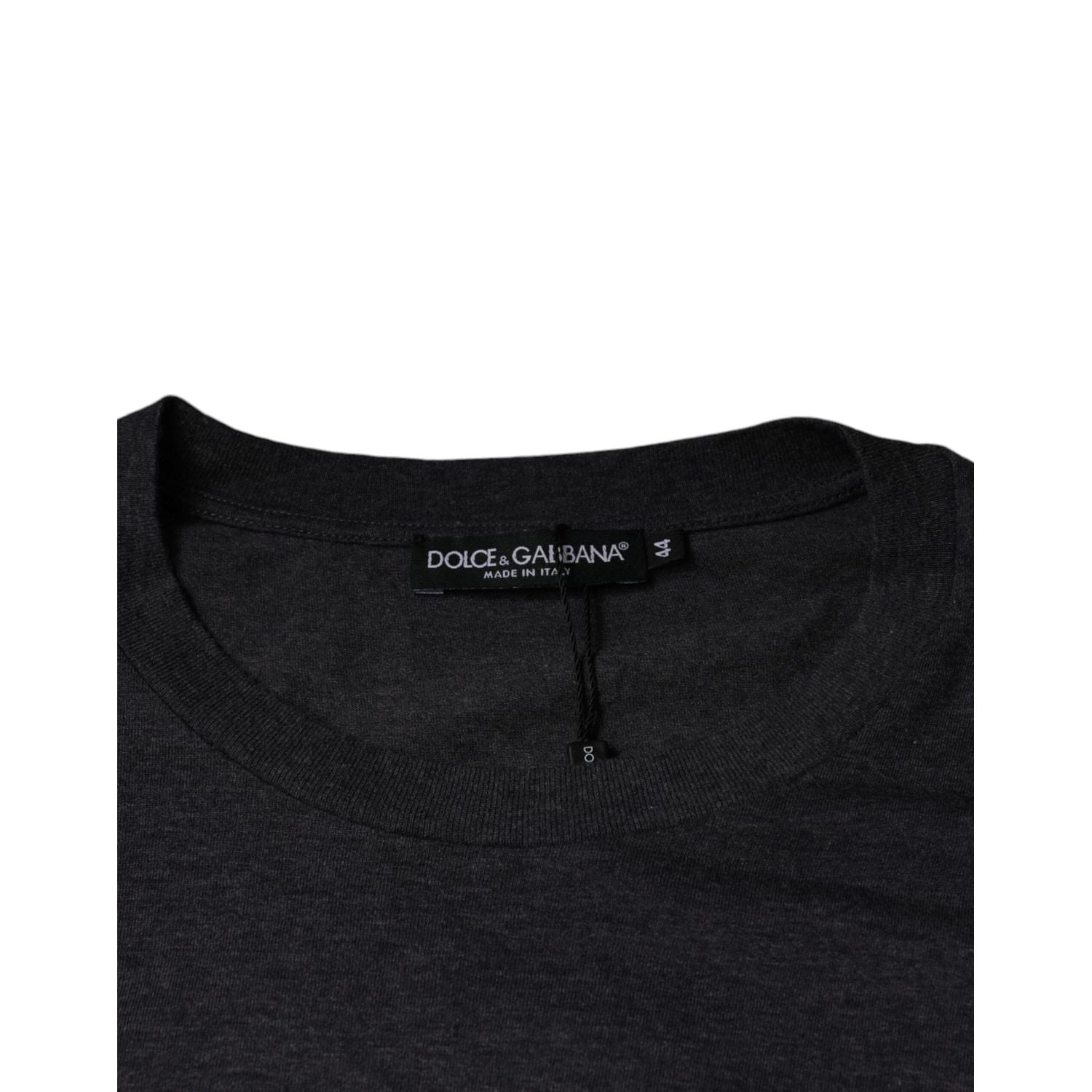 Dolce & Gabbana Gray Logo Patch Cotton Crew Neck T-shirt