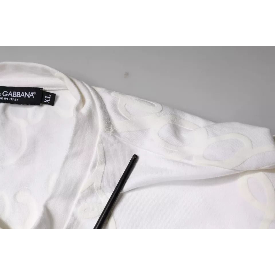 Dolce & Gabbana White Logo Print Cotton Crew Neck T-shirt