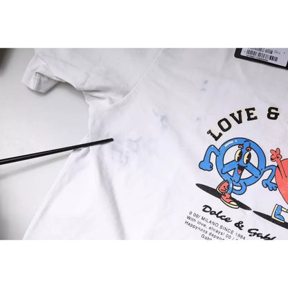 Dolce & Gabbana White Love & Peace Cotton Round Neck T-shirt