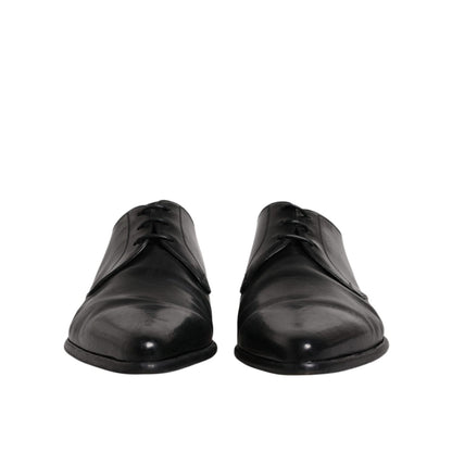 Dolce & Gabbana Black Leather Lace Up Men Derby Formal Shoes