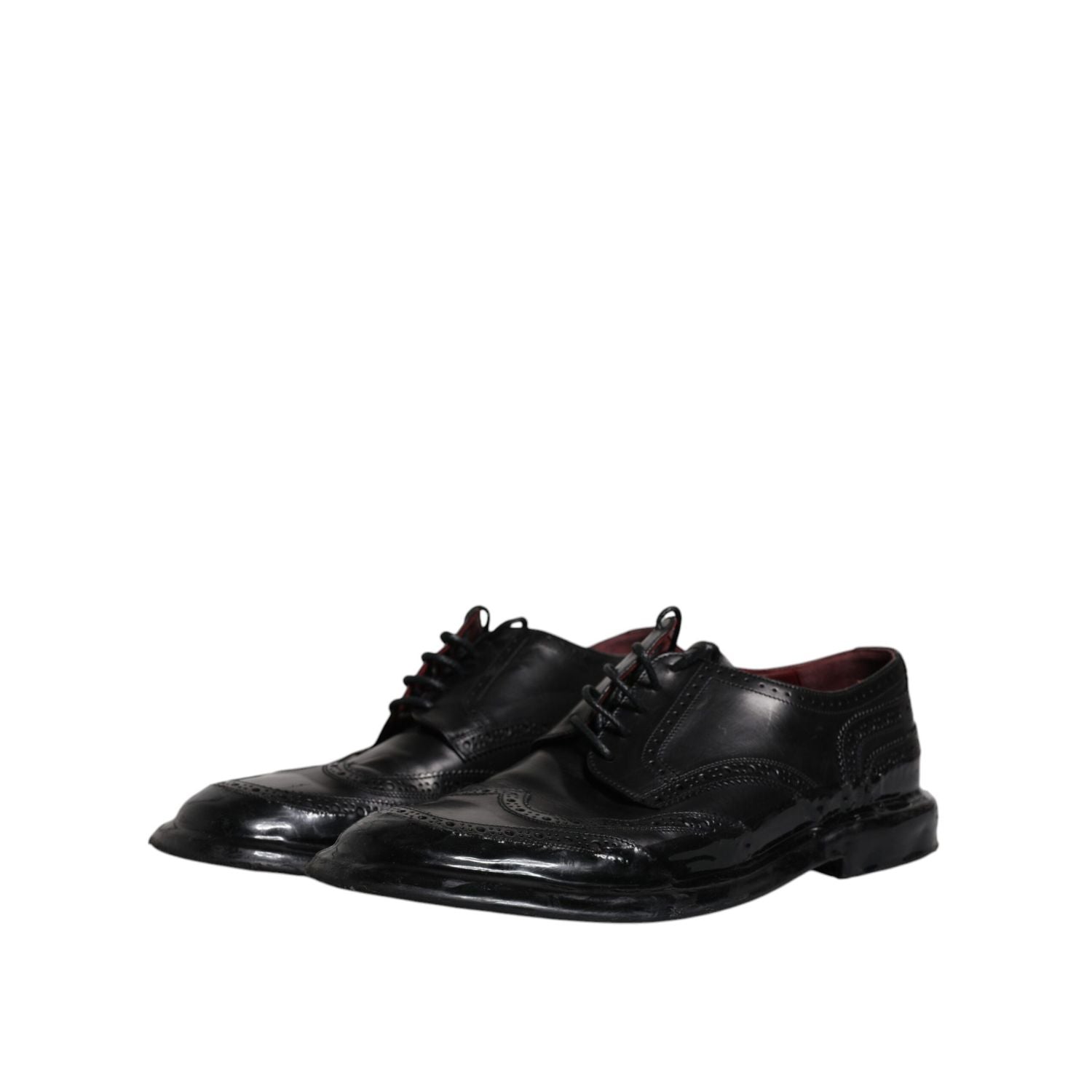 Dolce & Gabbana Black Leather Derby Wingtip Formal Shoes