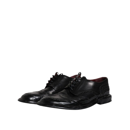 Dolce & Gabbana Black Leather Derby Wingtip Formal Shoes