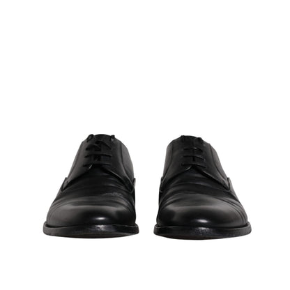 Dolce & Gabbana Black Leather Lace Up Men Derby Formal Shoes