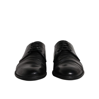 Dolce & Gabbana Black Leather Lace Up Men Derby Formal Shoes