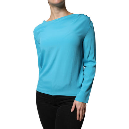 Boutique Moschino Blue Round Neckline Long Sleeves Blouse Top
