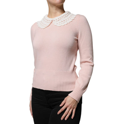 Dolce & Gabbana Pink Cashmere Collar Knitted Long Sleeves Top