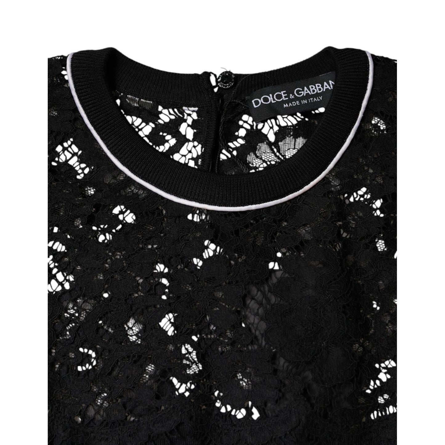 Dolce & Gabbana Black Floral Lace Silk Pullover Blouse Top