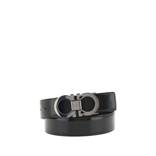 Ferragamo Black Calf Leather Bos Taurus Regular Belt with Gancini buckle, reversible design, 3 cm thickness, AW25 season.
