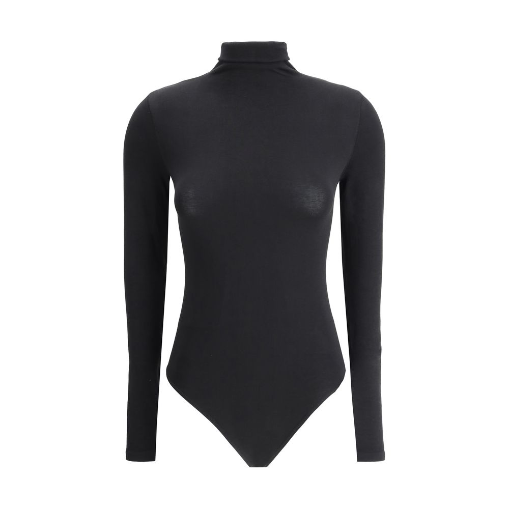 Wolford Black Polyamide Top - High neck bodysuit with long sleeves, compact knit, slim fit. Iconic fashion piece for AW25 season.