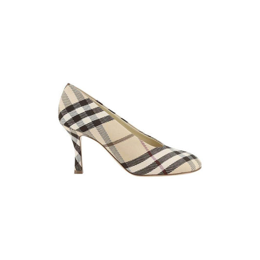 Burberry Archivio Check Baby Pumps with stiletto heel and iconic check pattern on white background.