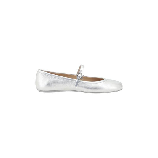 Gianvito Rossi Carla Ballerinas in grained leather with metallic finish, flat sole, round toe, and adjustable buckle fastening.