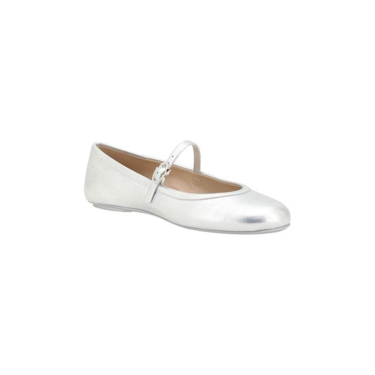 Gianvito Rossi Carla Ballerinas in metallic grained leather with adjustable buckle, flat sole, and round toe.