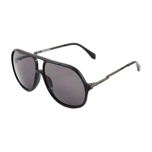 Zadig & Voltaire unisex black acetate sunglasses SZV305-6001GP with grey lenses, featuring a stylish and modern design.