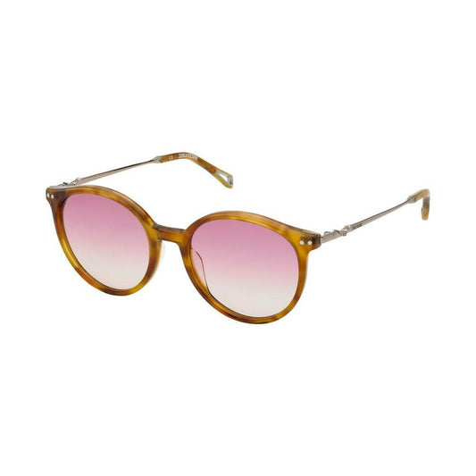 Zadig & Voltaire brown acetate sunglasses with pink gradient lenses, round frames, and metal temples, women's style SZV322, 52/19/135 mm