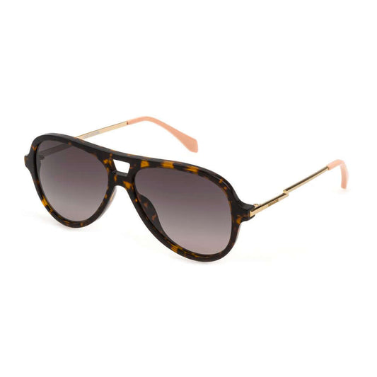 Zadig & Voltaire brown acetate sunglasses with gradient lenses and metal temples, style SZV309-580722, aviator shape.