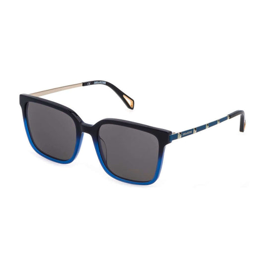 Zadig & Voltaire blue acetate sunglasses with grey lenses, women's fashion eyewear, SZV308-550D79, 55/18/140 mm measurements.
