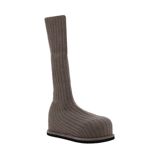 Amina Muaddi Veneda Wool Boots with ribbed sock design and flat sole in slip-on style, featuring a round toe.