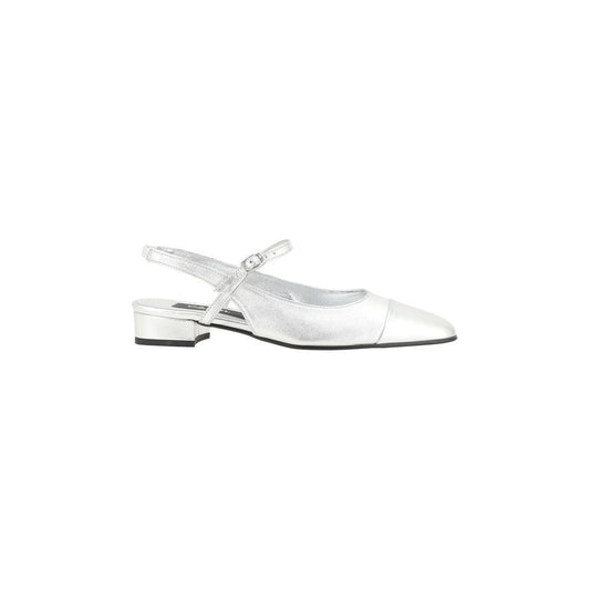 Carel Paris Oceano metallic leather pumps with almond toe and adjustable straps, featuring a chunky heel and logoed insole for elegance.