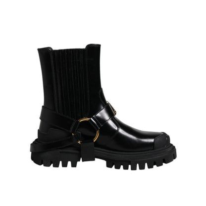 Dolce & Gabbana Black Leather Slip On Stretch Trekking Boots Shoes
