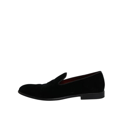 Dolce & Gabbana Black Velvet Loafers Formal Men Dress Shoes