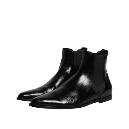 Dolce & Gabbana Black Leather Chelsea Men Ankle Boots Shoes