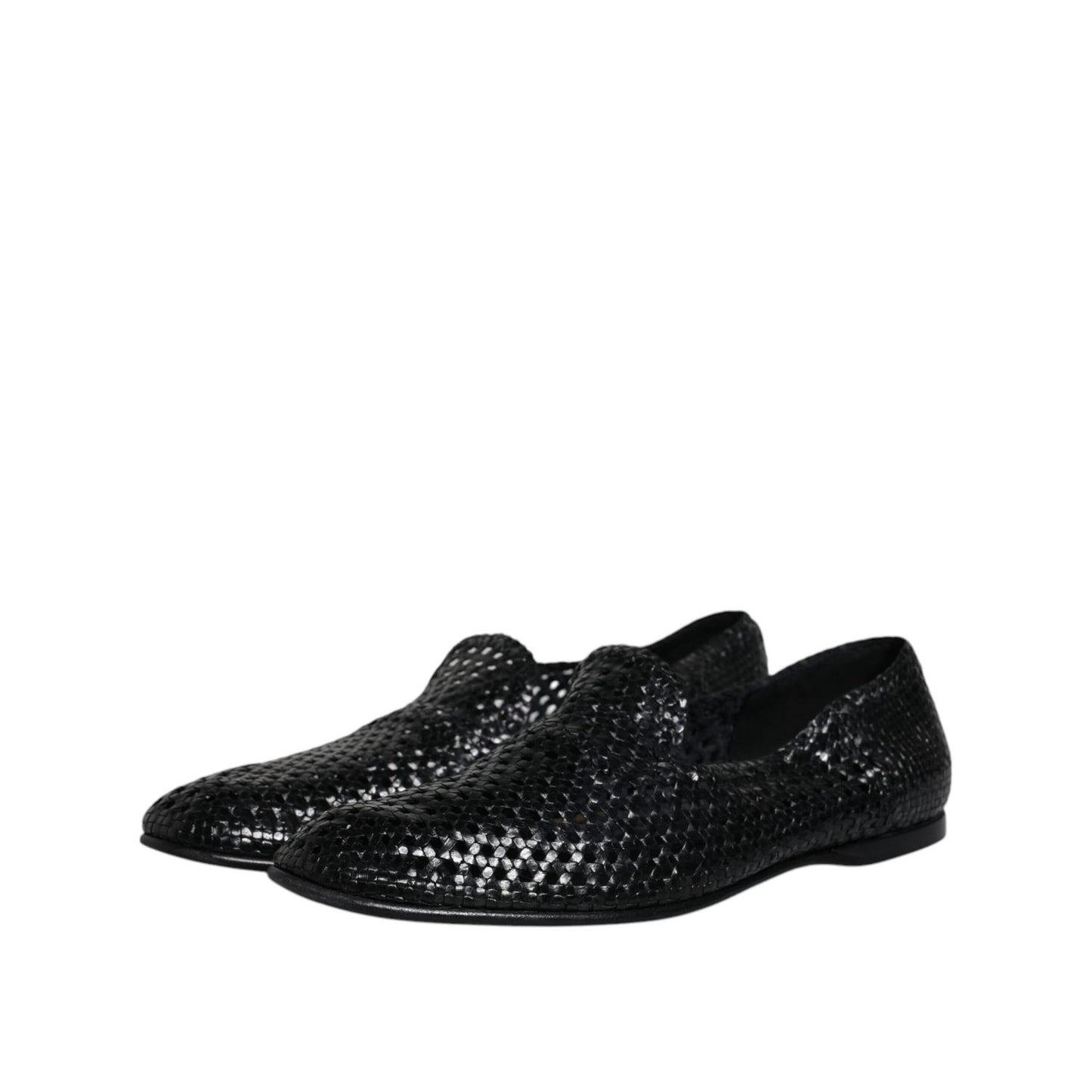 Dolce & Gabbana Black Woven Leather Slip On Loafers Shoes