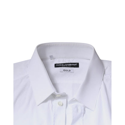 Dolce & Gabbana White Cotton Long Sleeve GOLD Dress Shirt