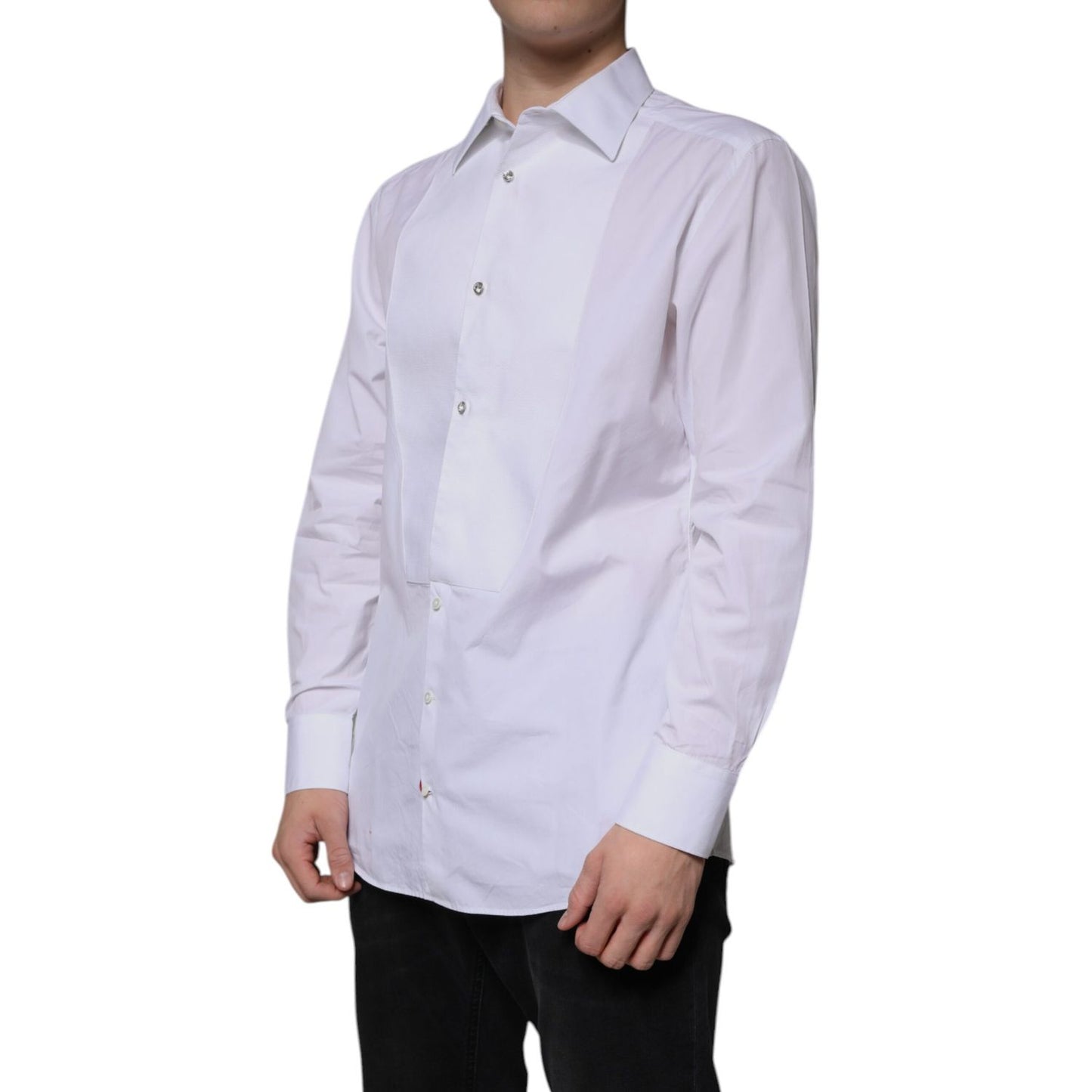 Dolce & Gabbana White Bib Cotton Poplin GOLD Men Formal Shirt