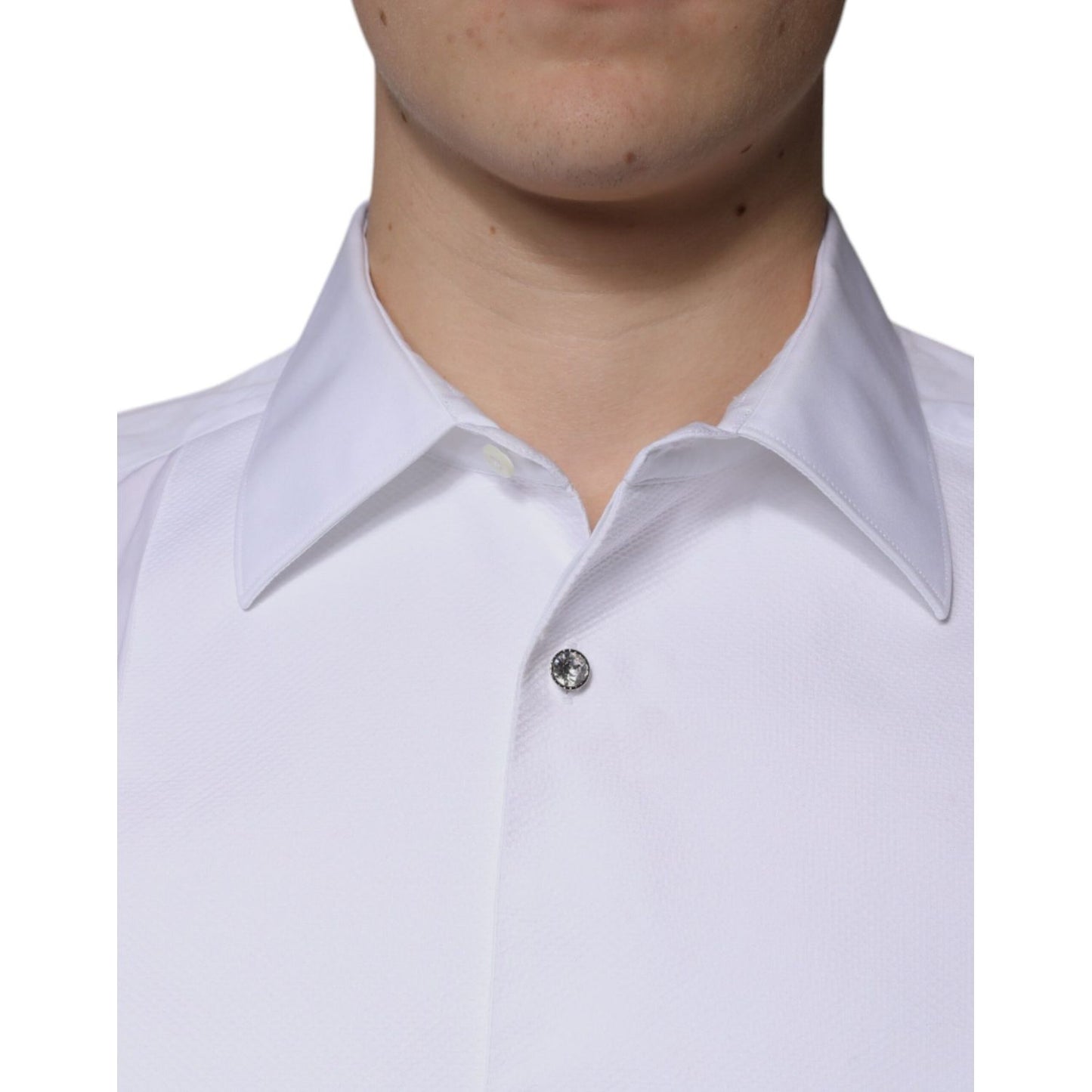 Dolce & Gabbana White Bib Cotton Poplin GOLD Men Formal Shirt