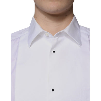 Dolce & Gabbana White Bib Cotton Poplin GOLD Men Formal Shirt