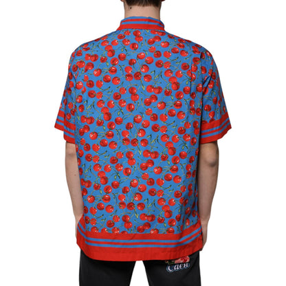 Dolce & Gabbana Blue Cherry Cotton Button Down Casual Shirt