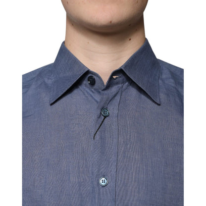 Dolce & Gabbana Blue Logo Long Sleeve Button Down Casual Shirt