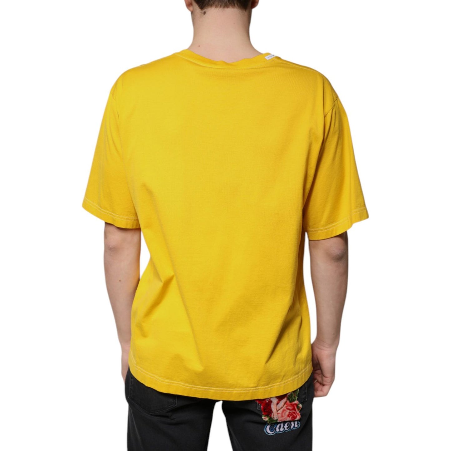 Dolce & Gabbana Yellow Cotton V-neck Short Sleeves T-shirt