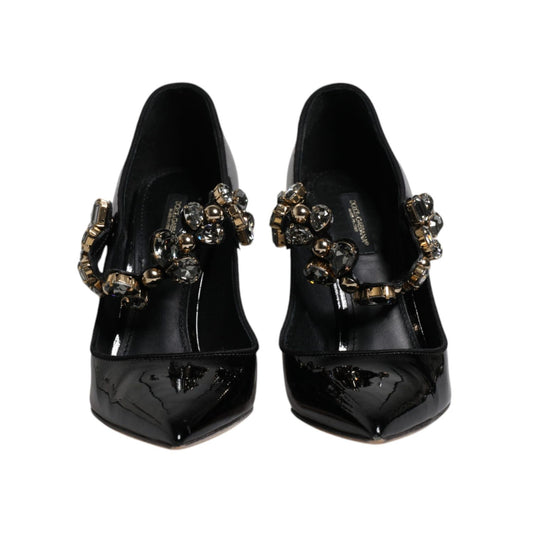 Dolce & Gabbana Black Leather Crystal Mary Jane Pumps Shoes