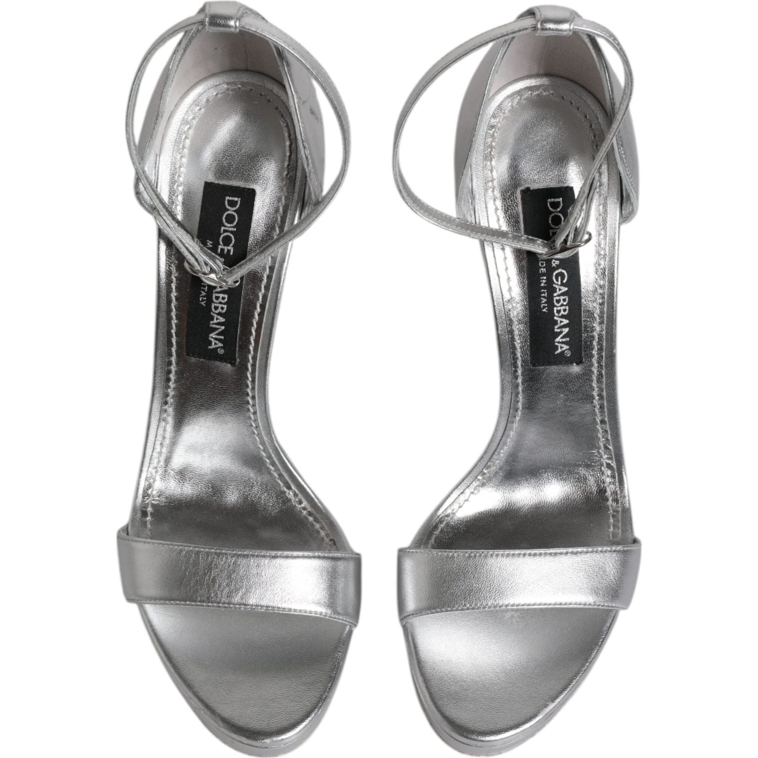 Dolce & Gabbana Silver Leather Platform Keira Sandals Shoes
