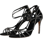 Dolce & Gabbana Black Strass Ankle Strap Heels Sandals Shoes