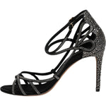 Dolce & Gabbana Black Strass Ankle Strap Heels Sandals Shoes
