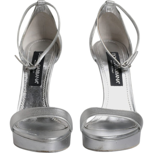 Dolce & Gabbana Silver Leather Platform Keira Sandals Shoes LA12135-40