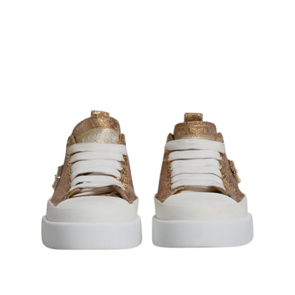 Dolce & Gabbana Gold White Logo Low Top Sneakers Shoes