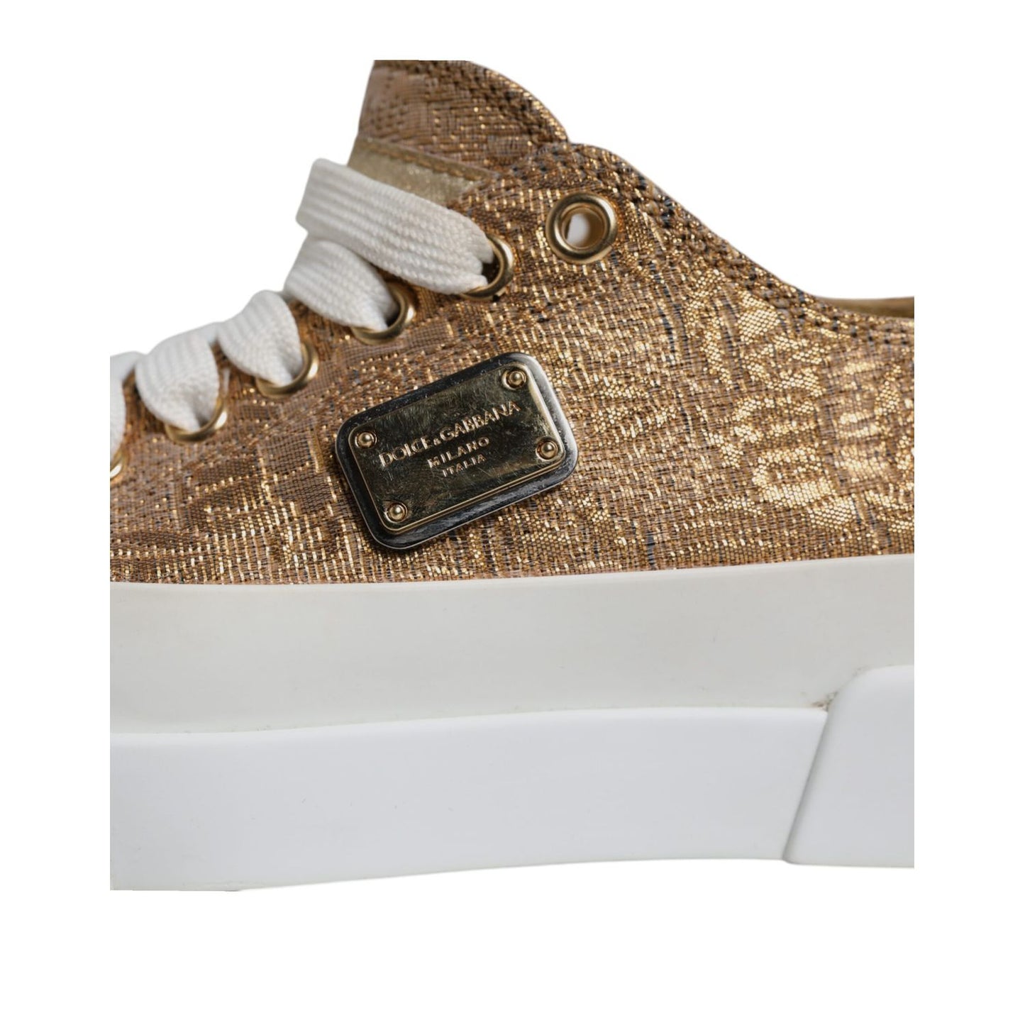 Dolce & Gabbana Gold White Logo Low Top Sneakers Shoes