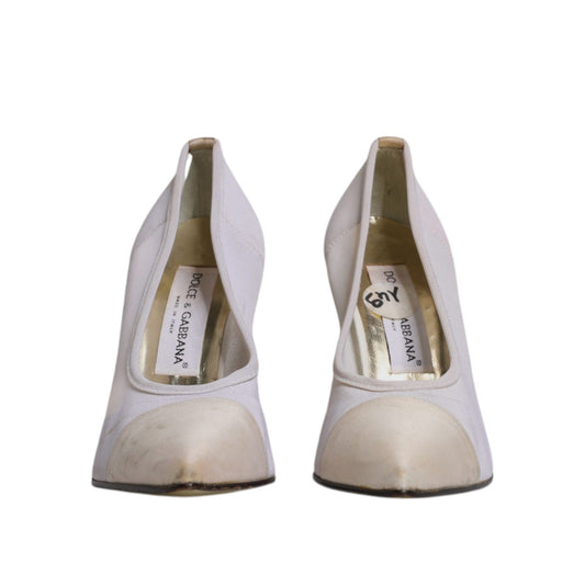 Dolce & Gabbana White Beige Leather High Heels Pumps Shoes