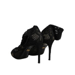 Dolce & Gabbana Black Lace Stretch Heels Mid Calf Boots Shoes
