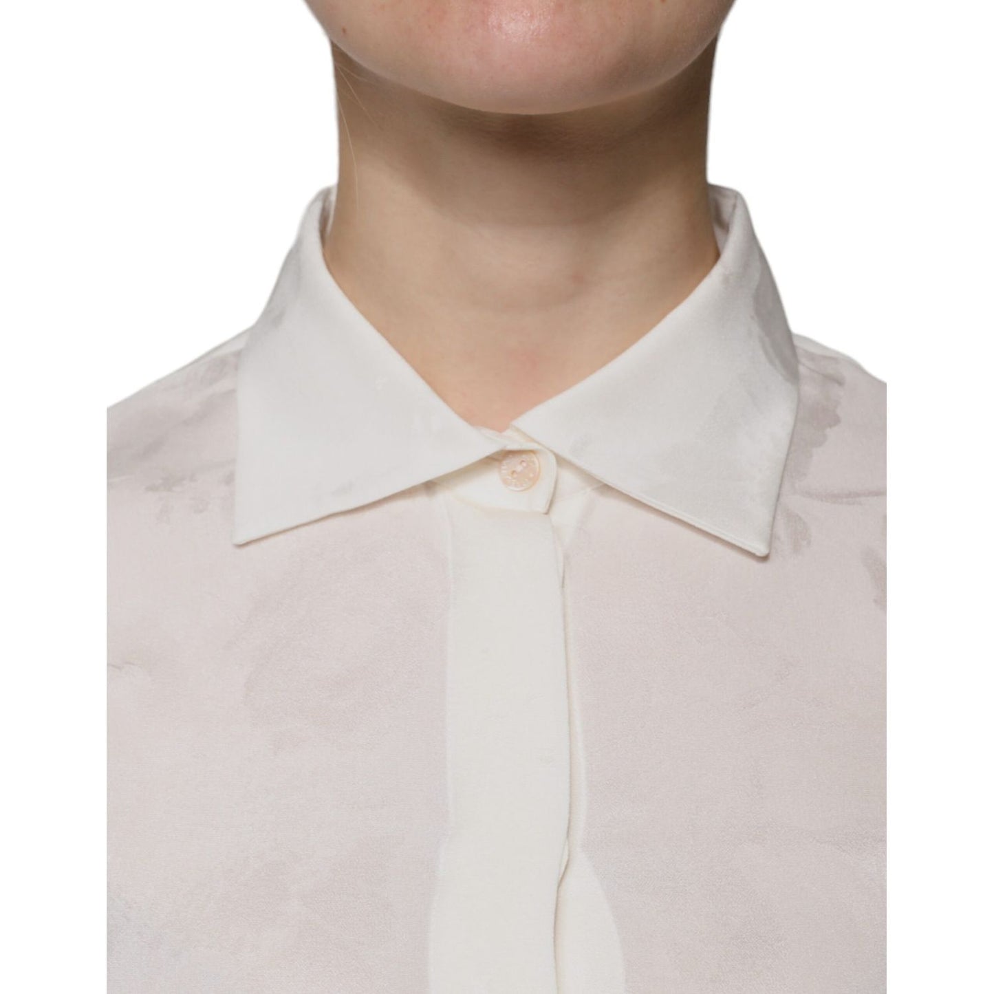 Dolce & Gabbana White Silk Collared Long Sleeves Shirt Top