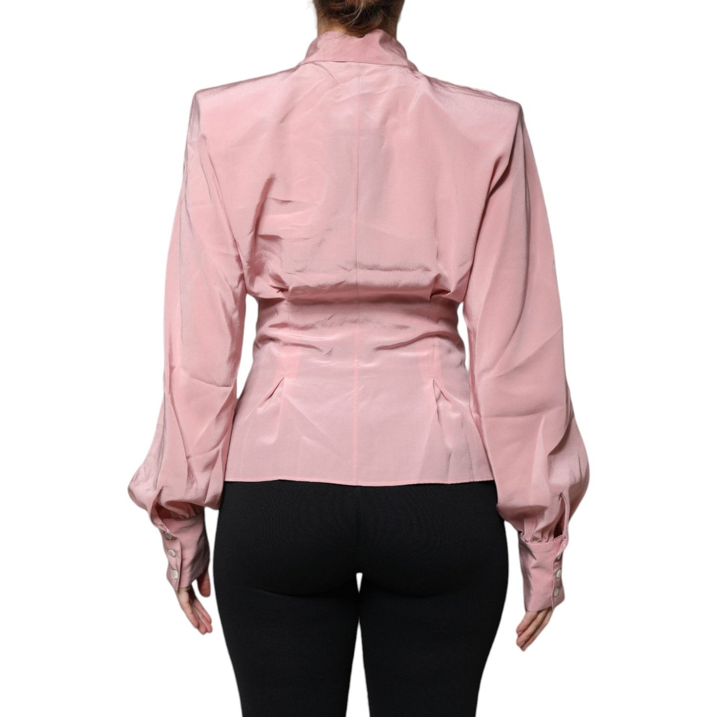 Dolce & Gabbana Pink Cotton Long Sleeves Collared Blouse Top